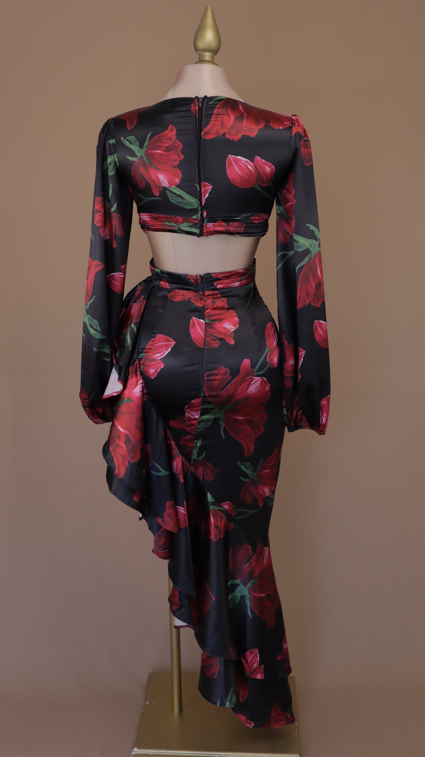 Vestido maxi estampado manga larga