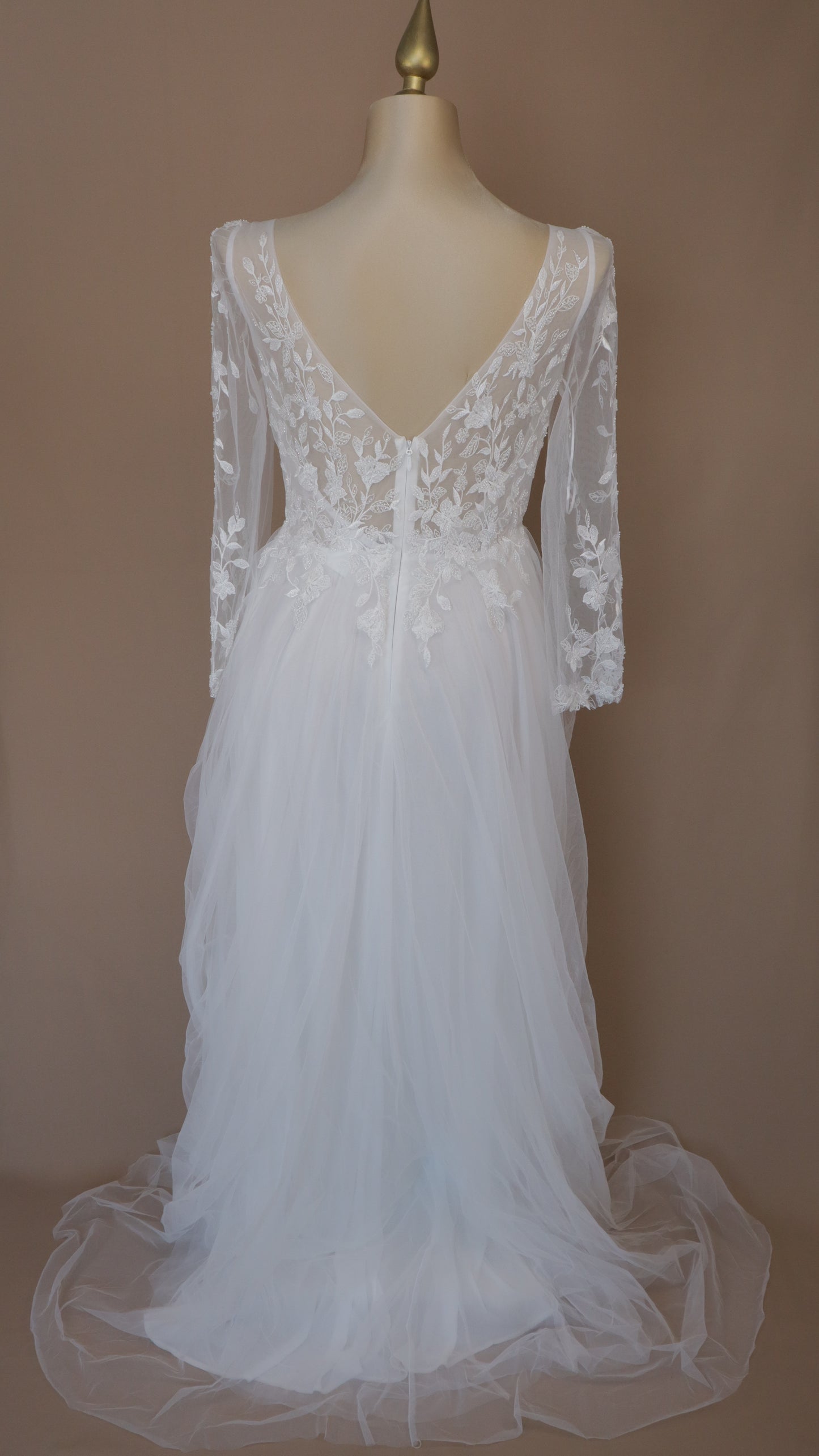 Vestido de novia talla extra manga larga