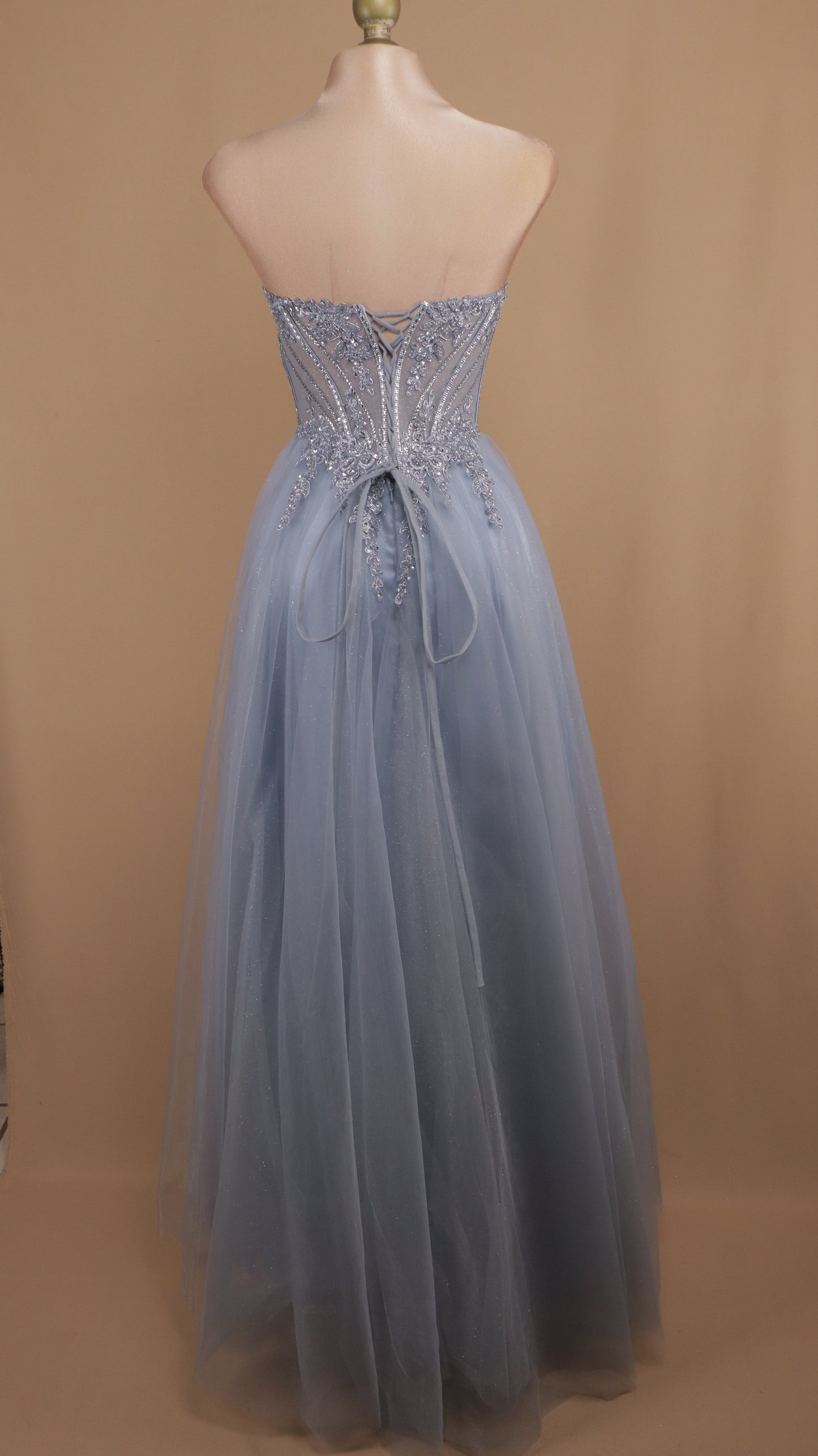 Vestido largo corte princesa con aplicación
