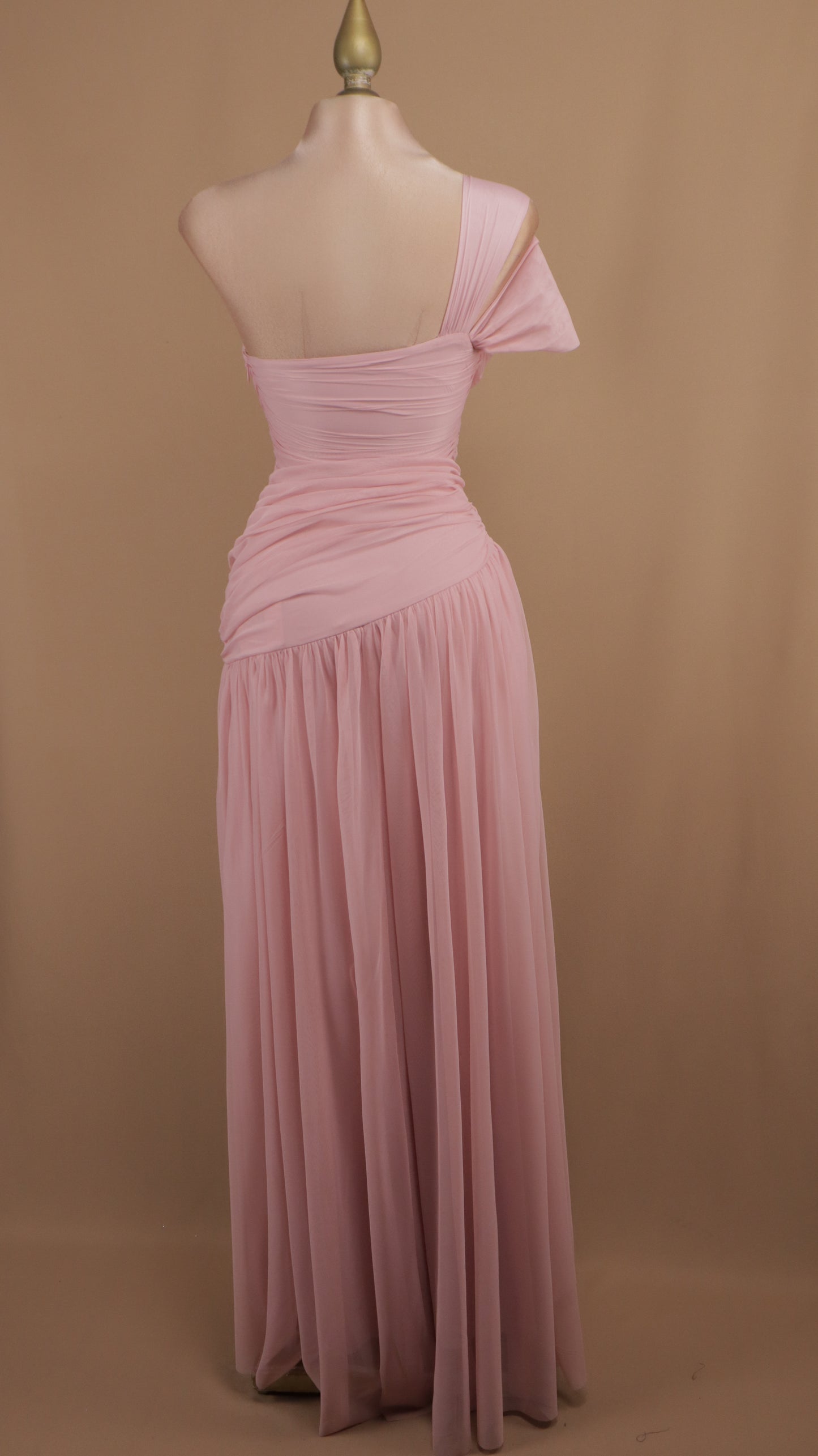 Vestido largo de pliegues en línea A y asimétrico