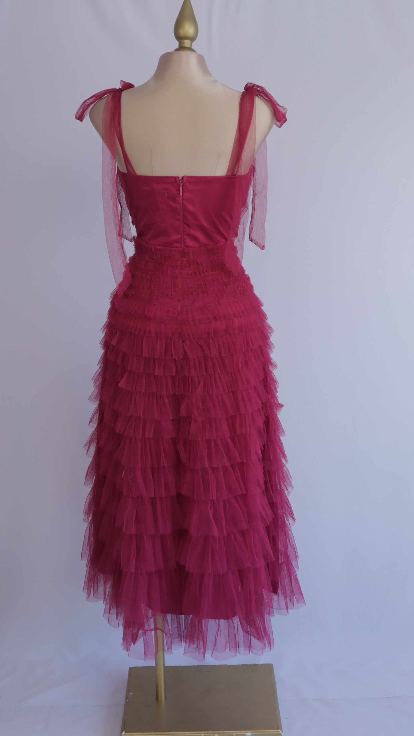 Vestido maxi tul berry