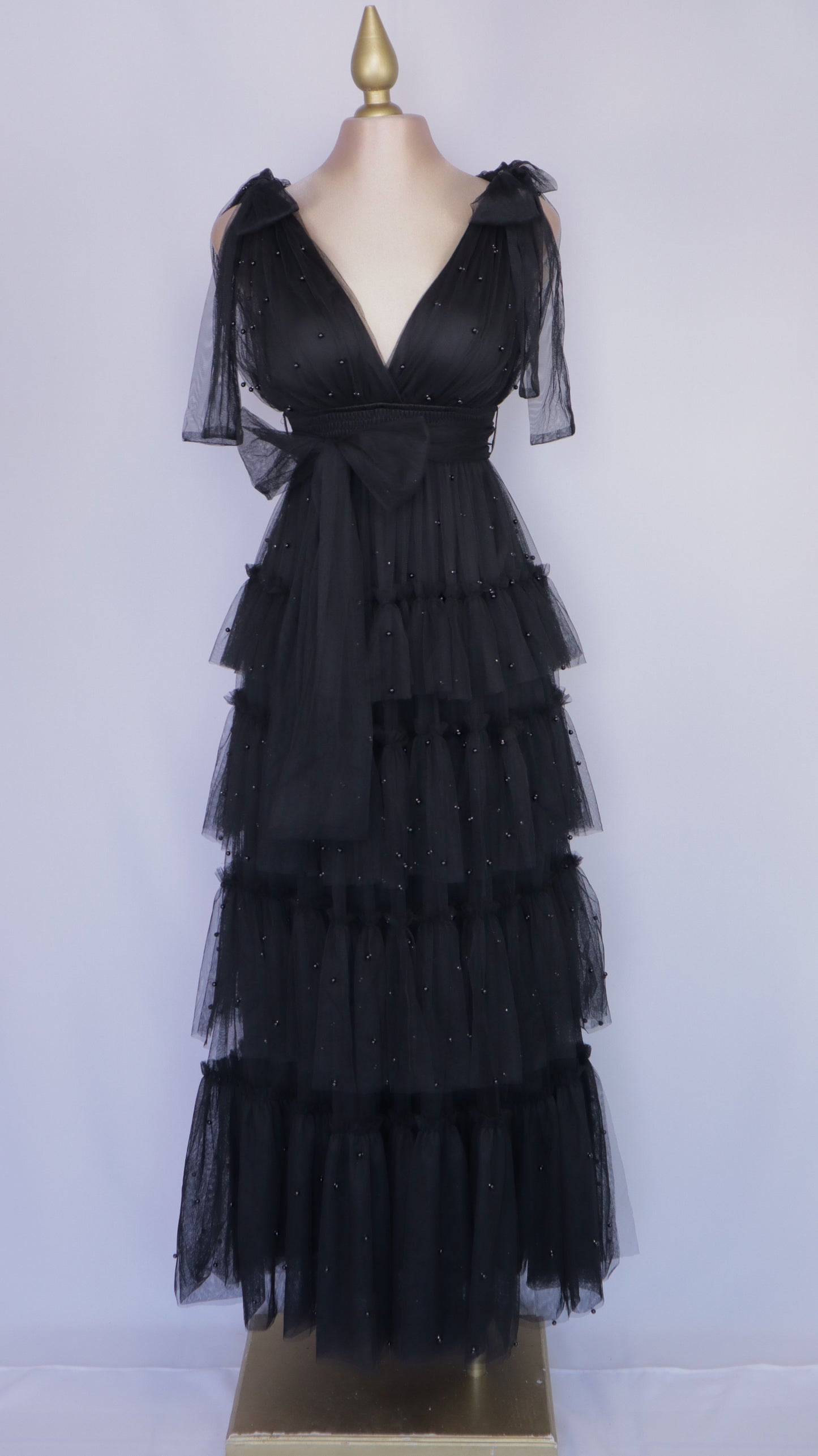 Vestido largo de tul con perlas