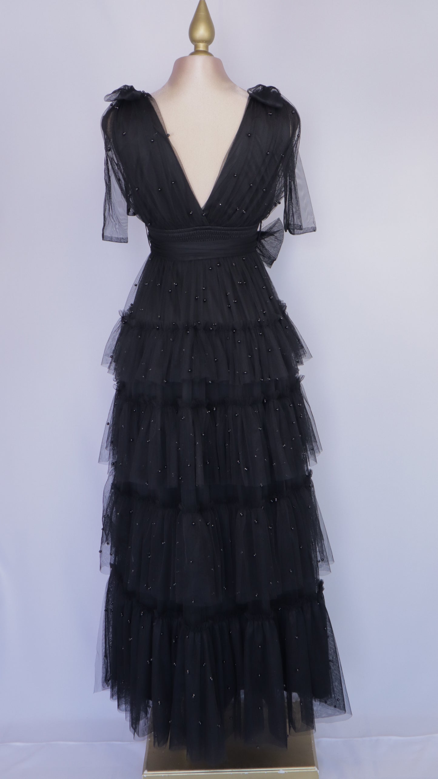 Vestido largo de tul con perlas