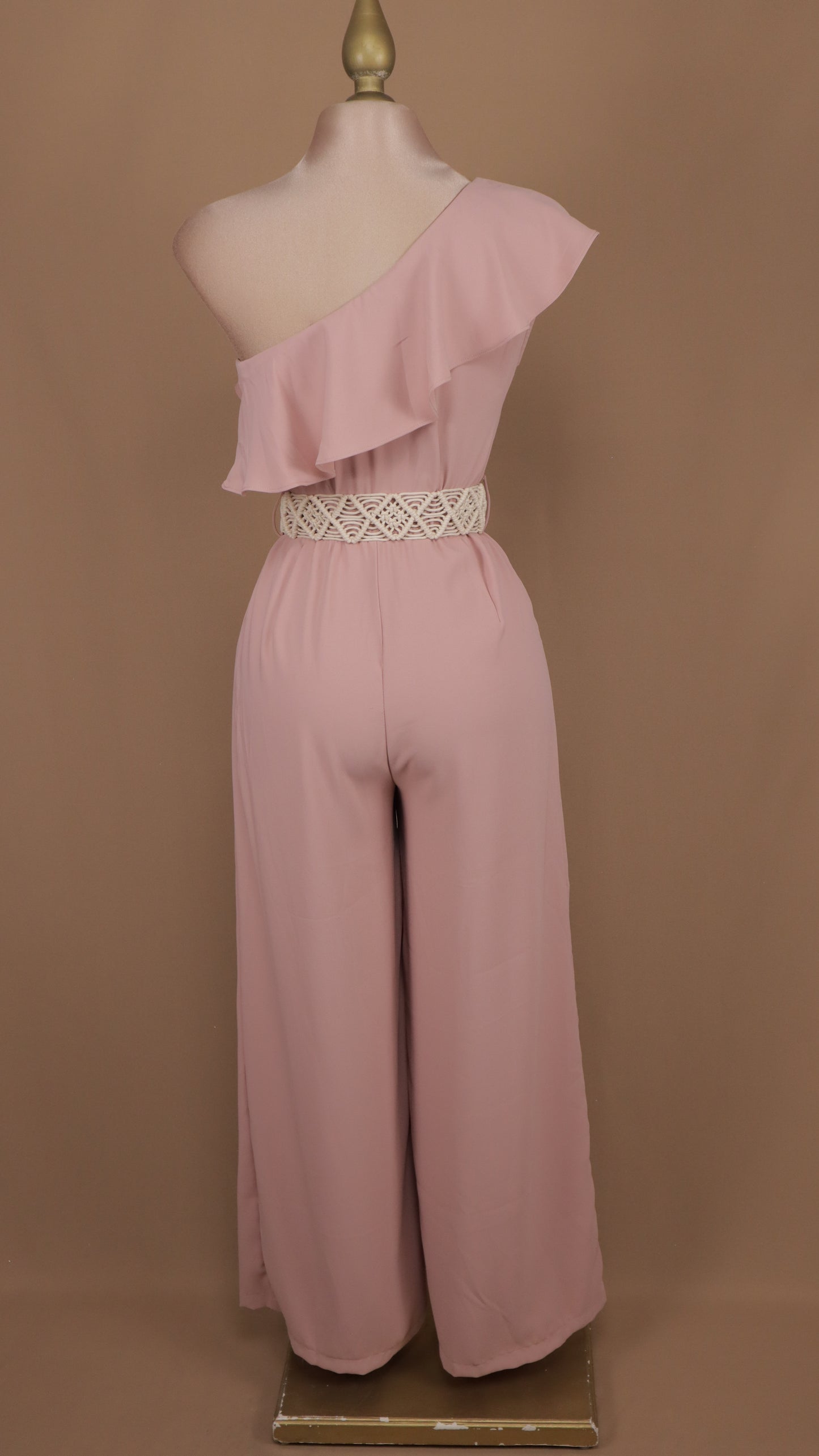 Palazzo escote asimétrico con cinto tejido