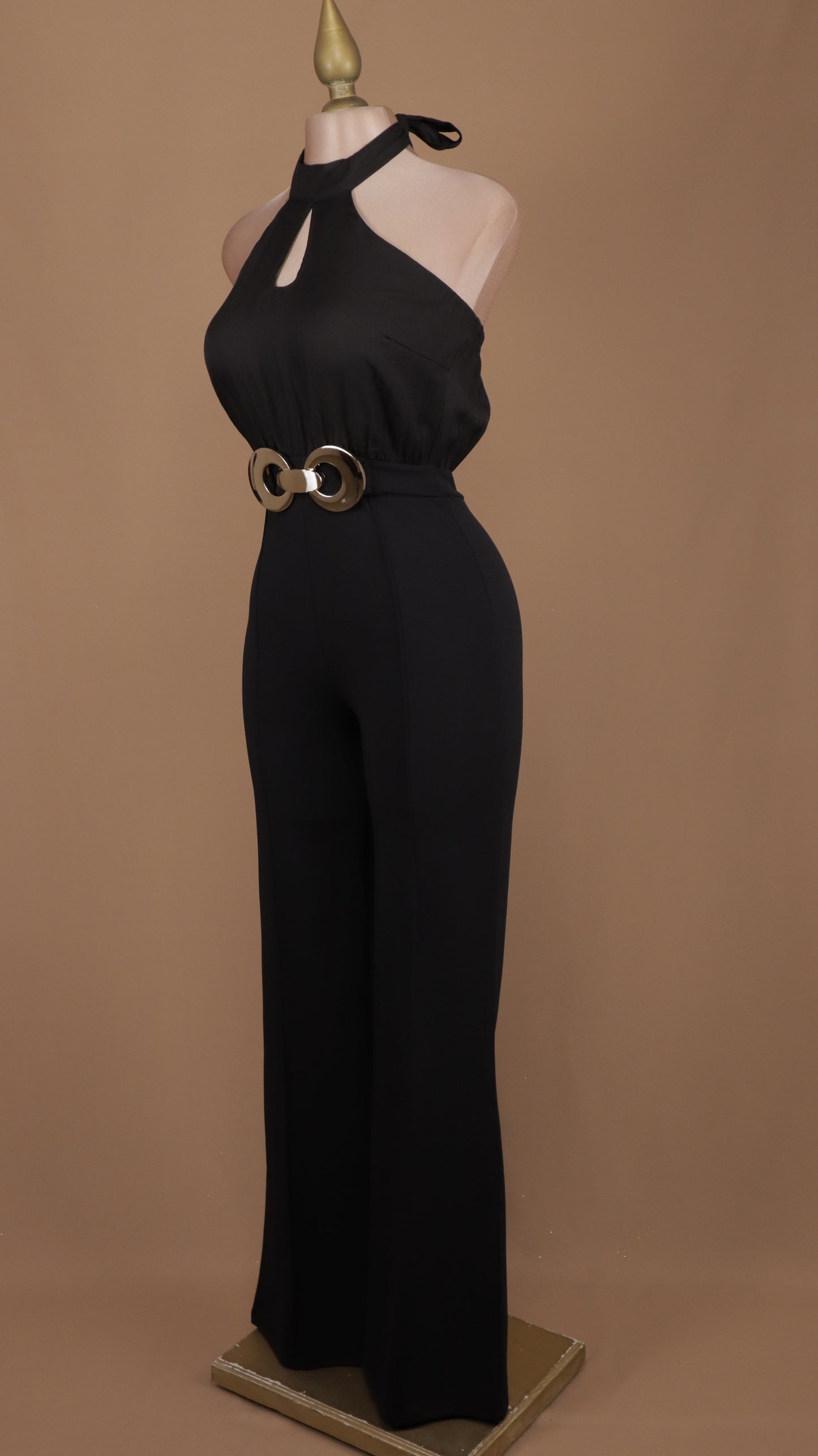 Palazzo cuello halter con hebilla en cintura