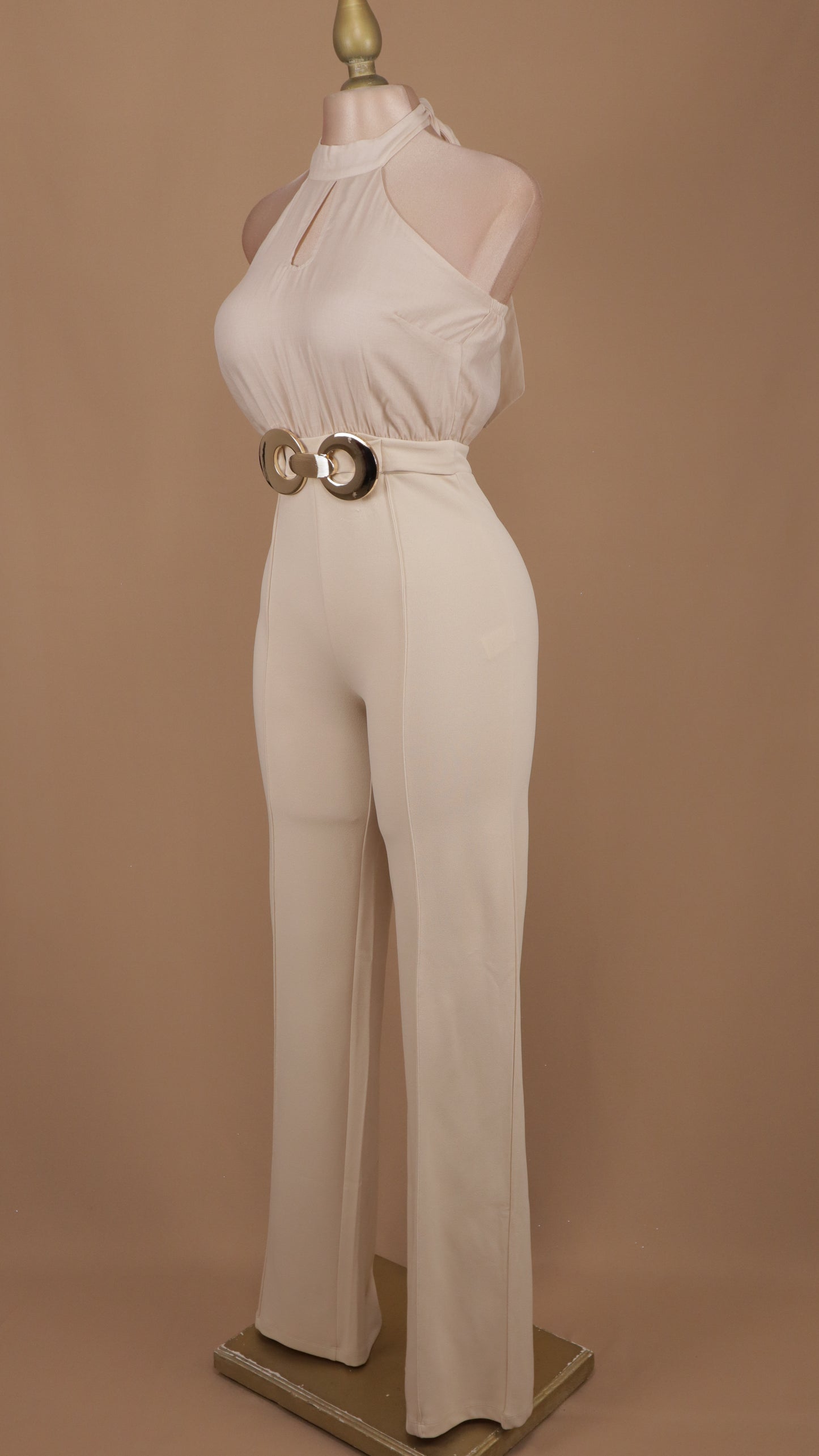 Palazzo cuello halter con hebilla en cintura
