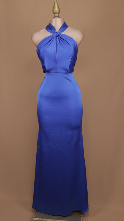 Vestido largo satinado cuello halter