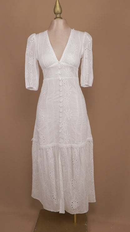 Vestido midi manga larga con escote en V