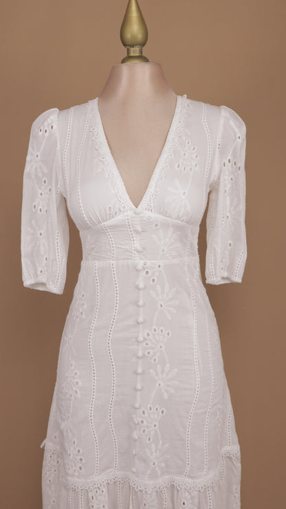 Vestido midi manga larga con escote en V