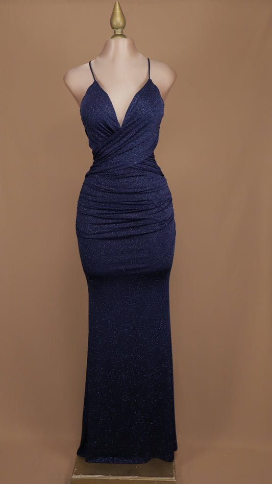 Vestido largo con escote en V y destellos