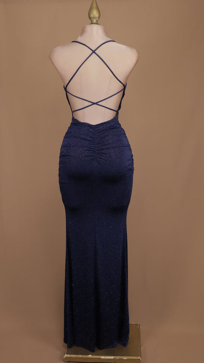 Vestido largo con escote en V y destellos