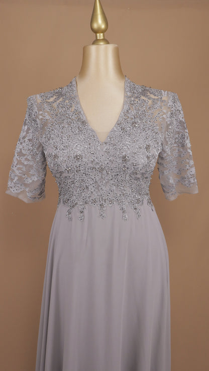 Vestido largo talla extra manga 3/4 con pedreria