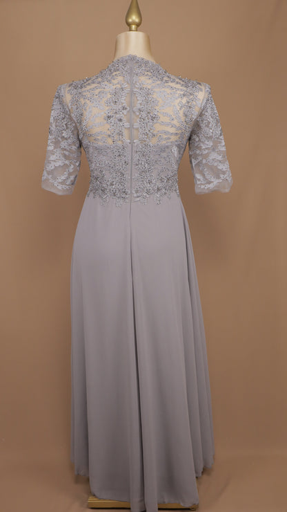 Vestido largo talla extra manga 3/4 con pedreria