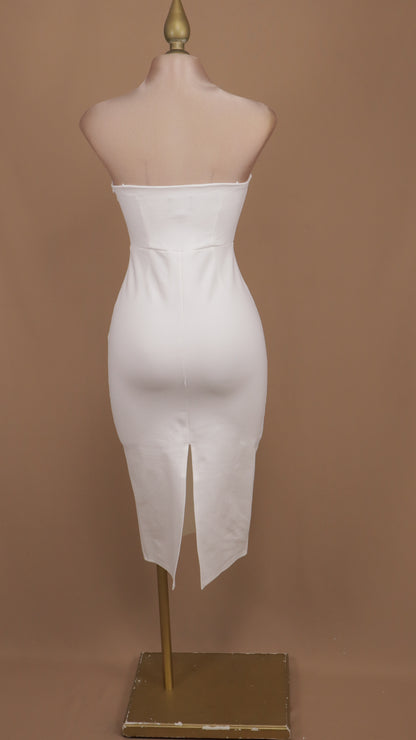 Vestido midi estraple de licra con moño
