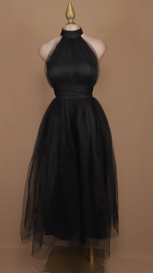 Vestido midi cuello halter de tul