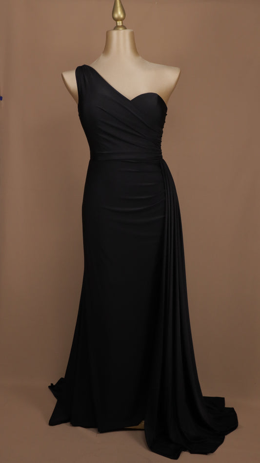 Vestido largo plus escote asimétrico de licra