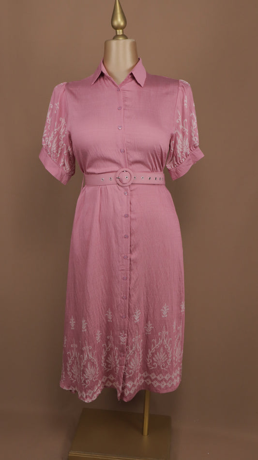 Vestido midi plus size con manga y cinto