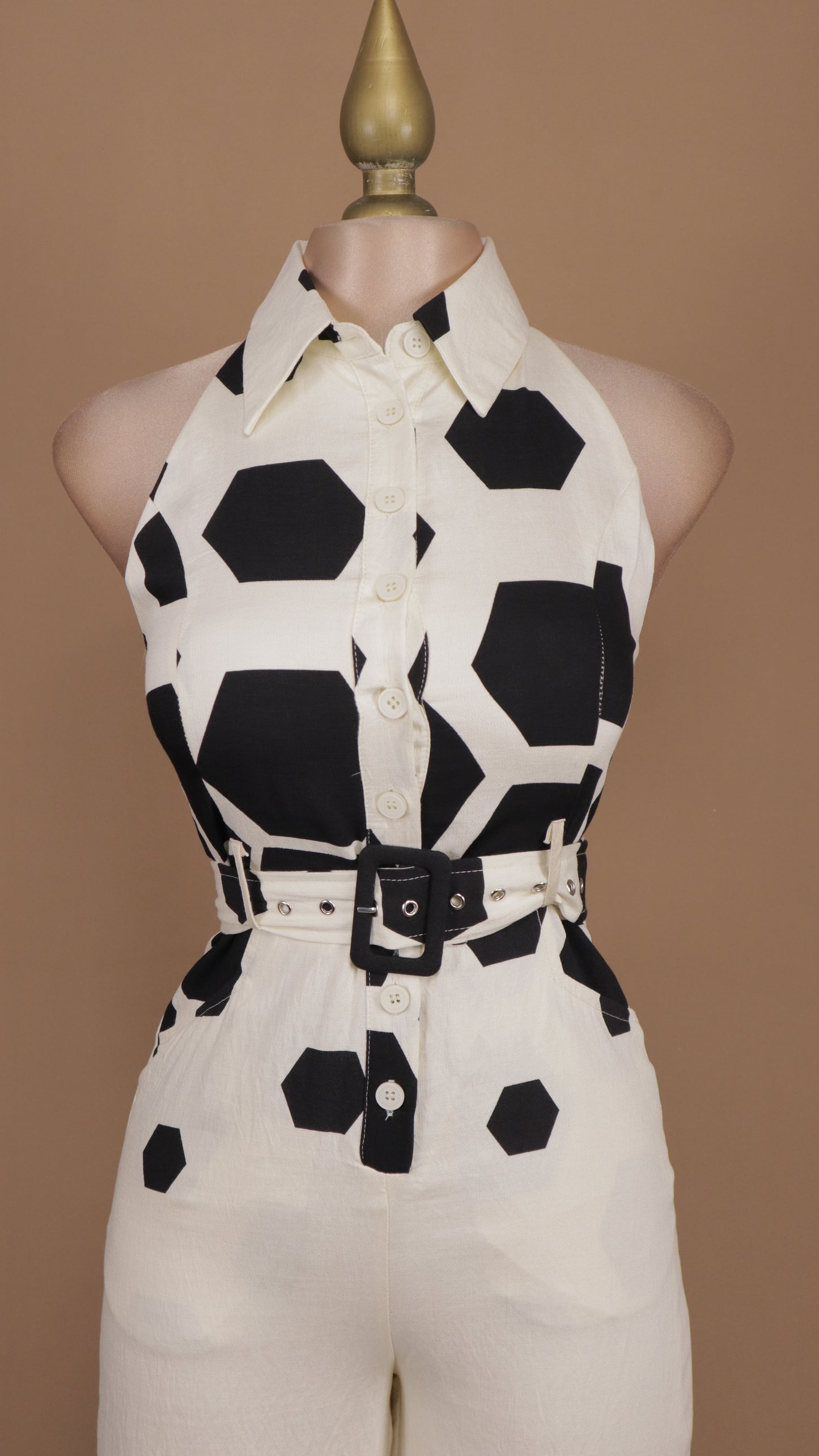 Palazzo estampado geométrico cuello halter