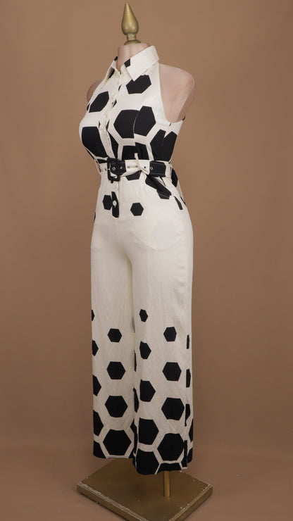 Palazzo estampado geométrico cuello halter