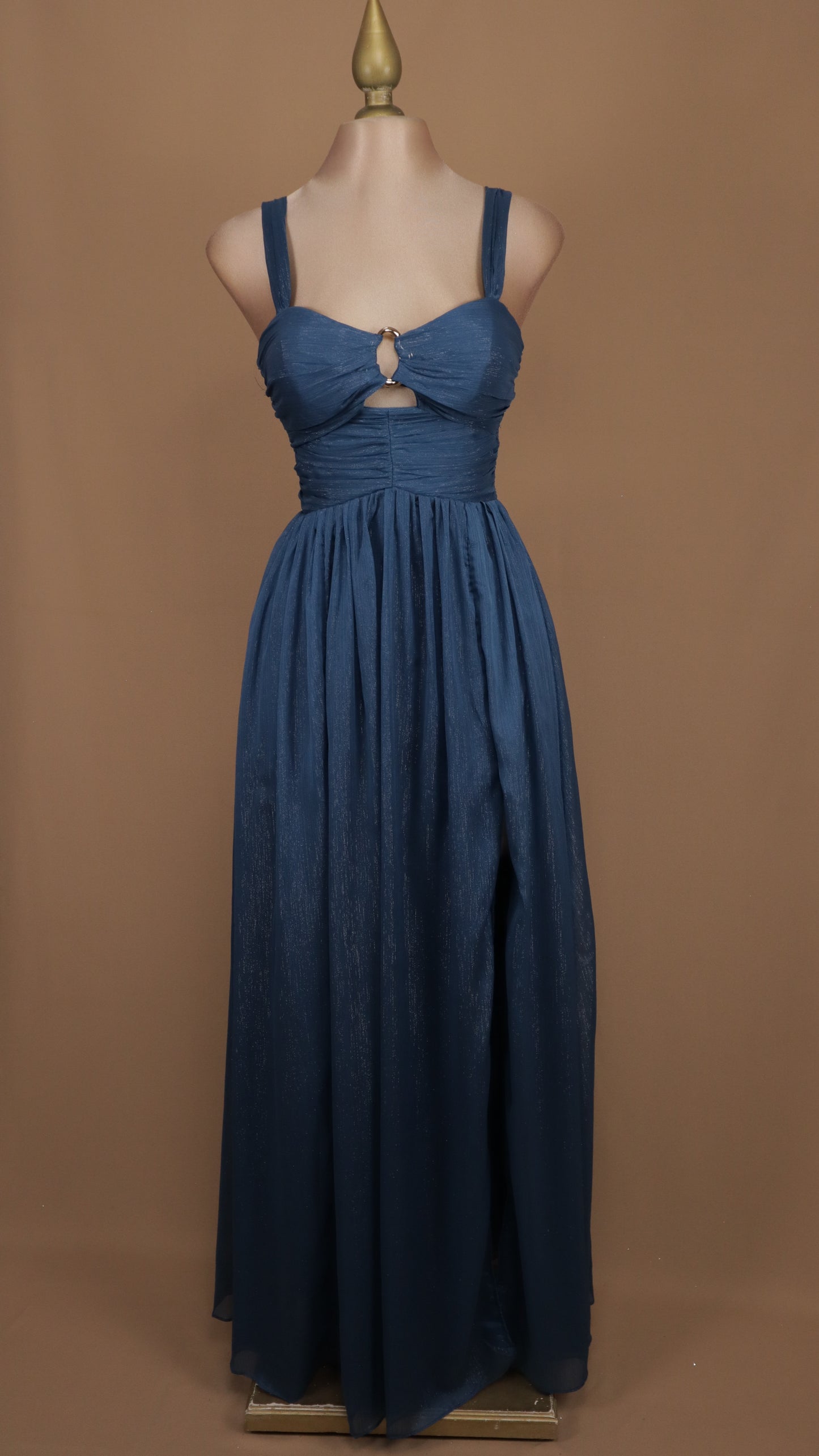 Vestido largo con tirante y corset, escote en busto