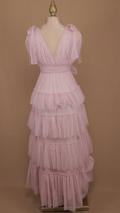 Vestido largo de tul con perlas