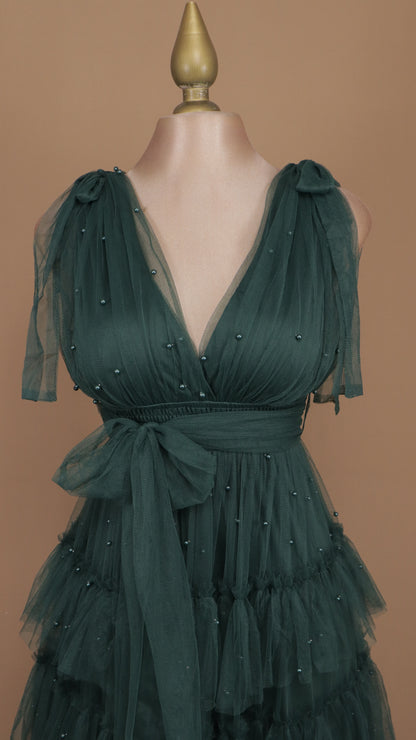 Vestido largo de tul con perlas