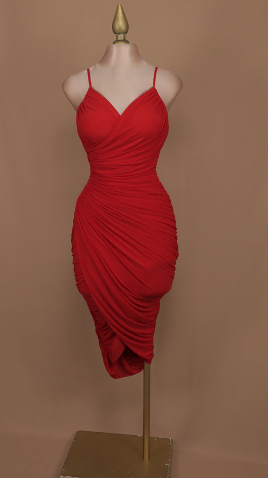 Vestido midi ajustado de tirante y escote en V