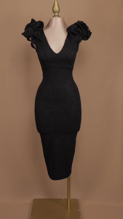 Vestido midi con escarolas y destellos