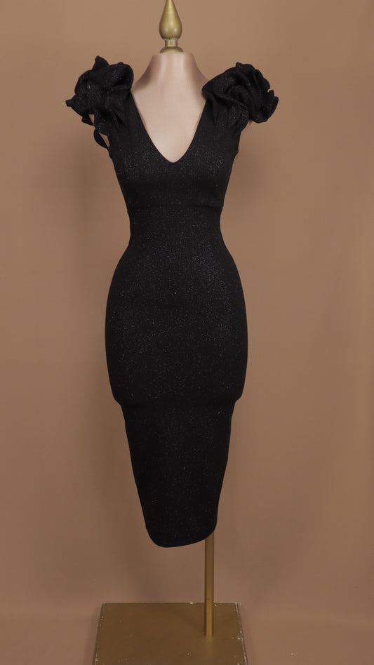 Vestido midi con escarolas y destellos