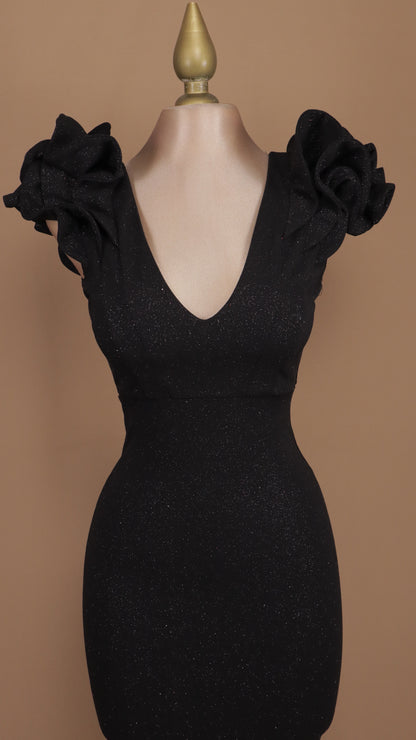 Vestido midi con escarolas y destellos