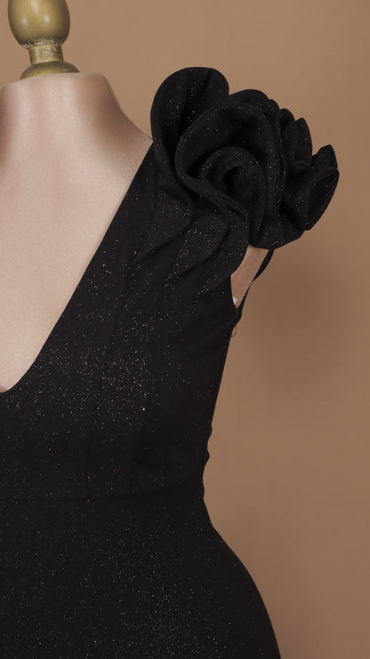 Vestido midi con escarolas y destellos