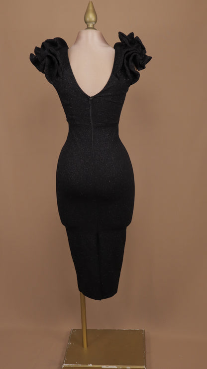 Vestido midi con escarolas y destellos