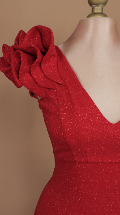 Vestido midi con escarolas y destellos