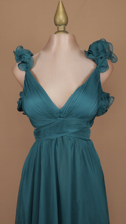 Vestido largo escarola con escote