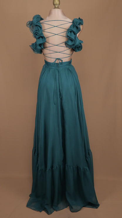 Vestido largo escarola con escote