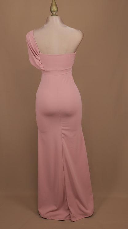 Vestido largo escote asimétrico con moño