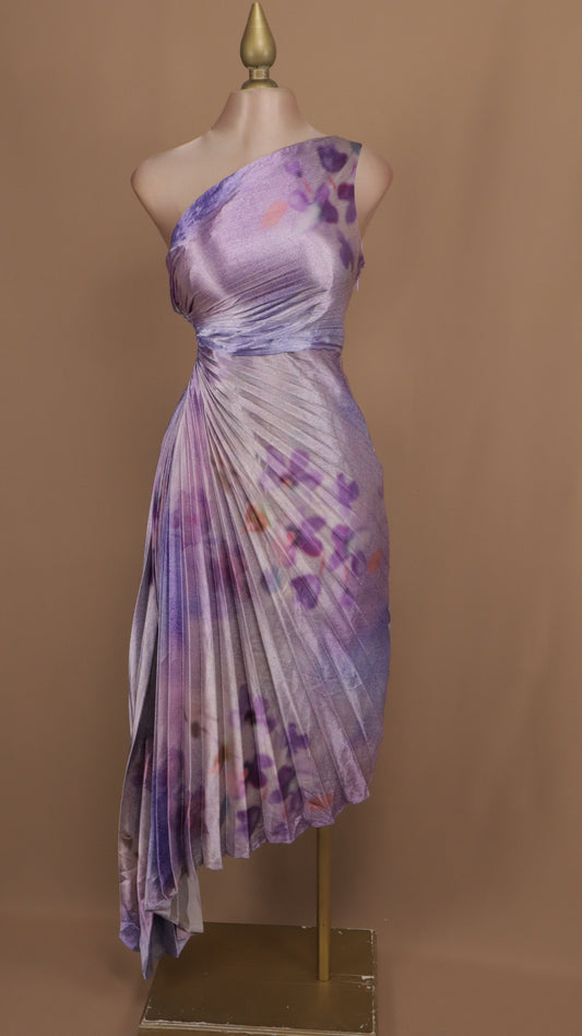 Vestido maxi estampado asimétrico plisado
