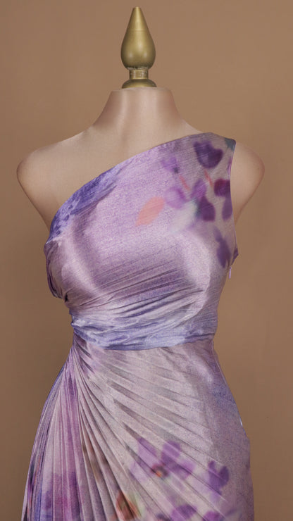 Vestido maxi estampado asimétrico plisado