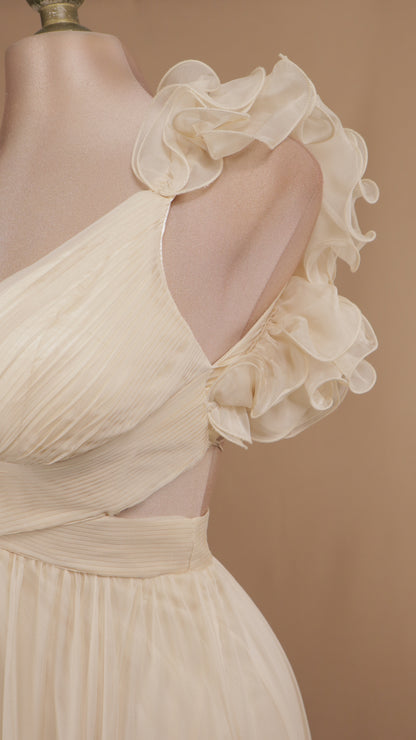 Vestido largo escarola con escote