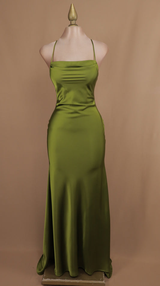 Vestido largo satinado con agujetas en la espalda