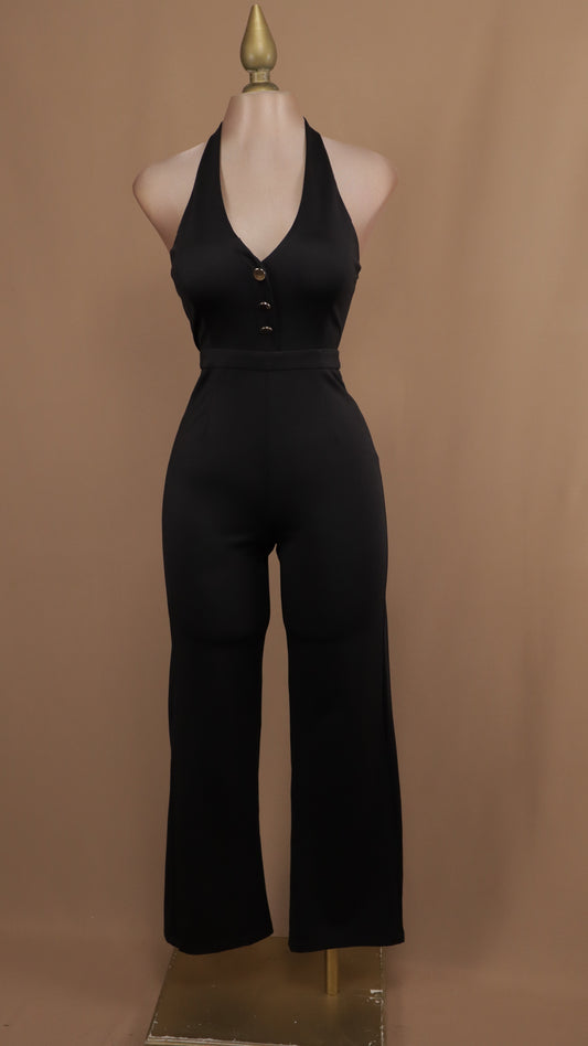 Palazzo pegadito cuello halter con botones dorados