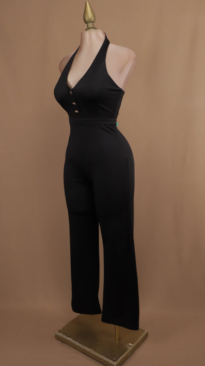 Palazzo pegadito cuello halter con botones dorados