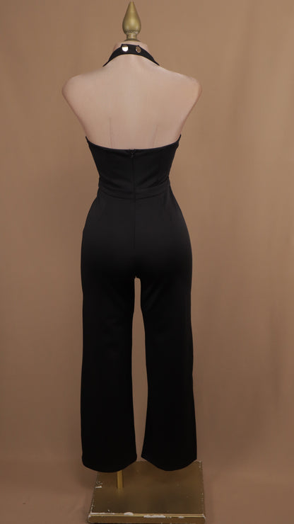 Palazzo pegadito cuello halter con botones dorados