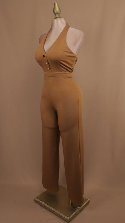 Palazzo pegadito cuello halter con botones dorados