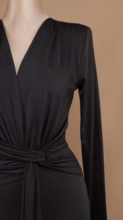 Vestido largo manga larga de licra con escote en V