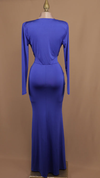 Vestido largo manga larga de licra con escote en V