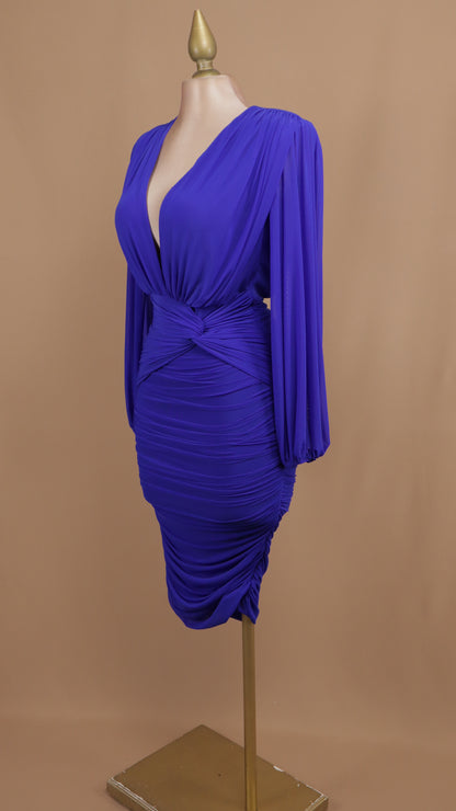 Vestido midi manga larga con plisado en cintura