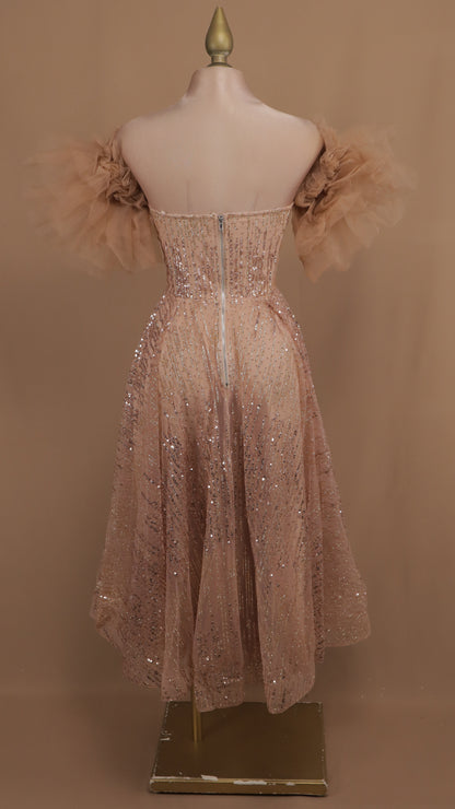 Vestido maxi al hombro con lentejuela