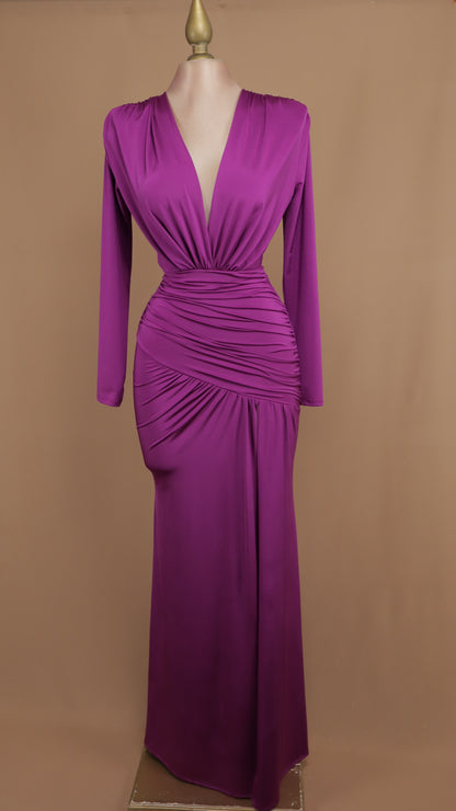 Vestido largo manga larga con escote en V