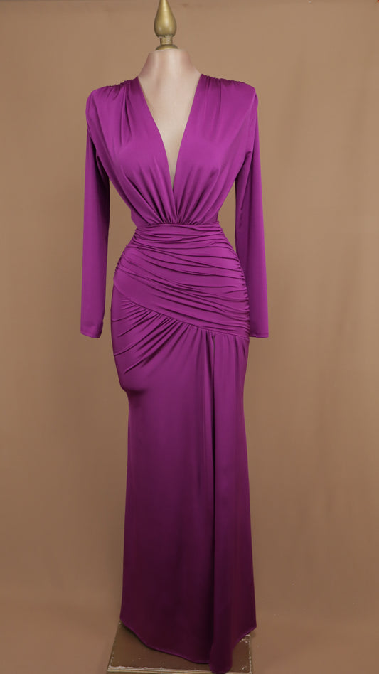 Vestido largo manga larga con escote en V